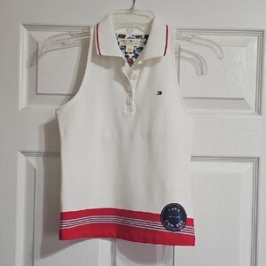 Tommy Hilfiger White and Red Sleeveless Top